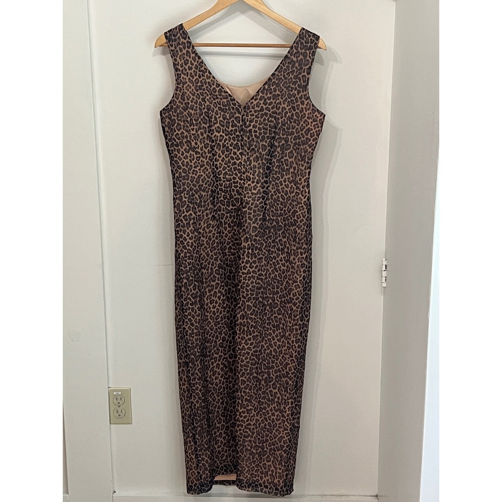 Vintage 90s Virgo II Cheetah Print Slip Dress Y2K‎ Mod Maxi Brown Tan Size 10